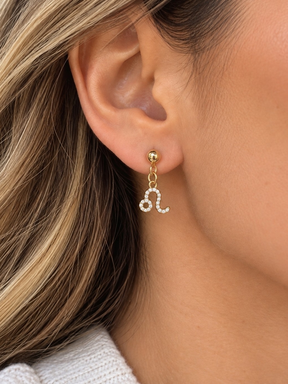 Leo Zodiac Earrings Micro Pavé CZ Astrology Jewelry 18K Gold Plated